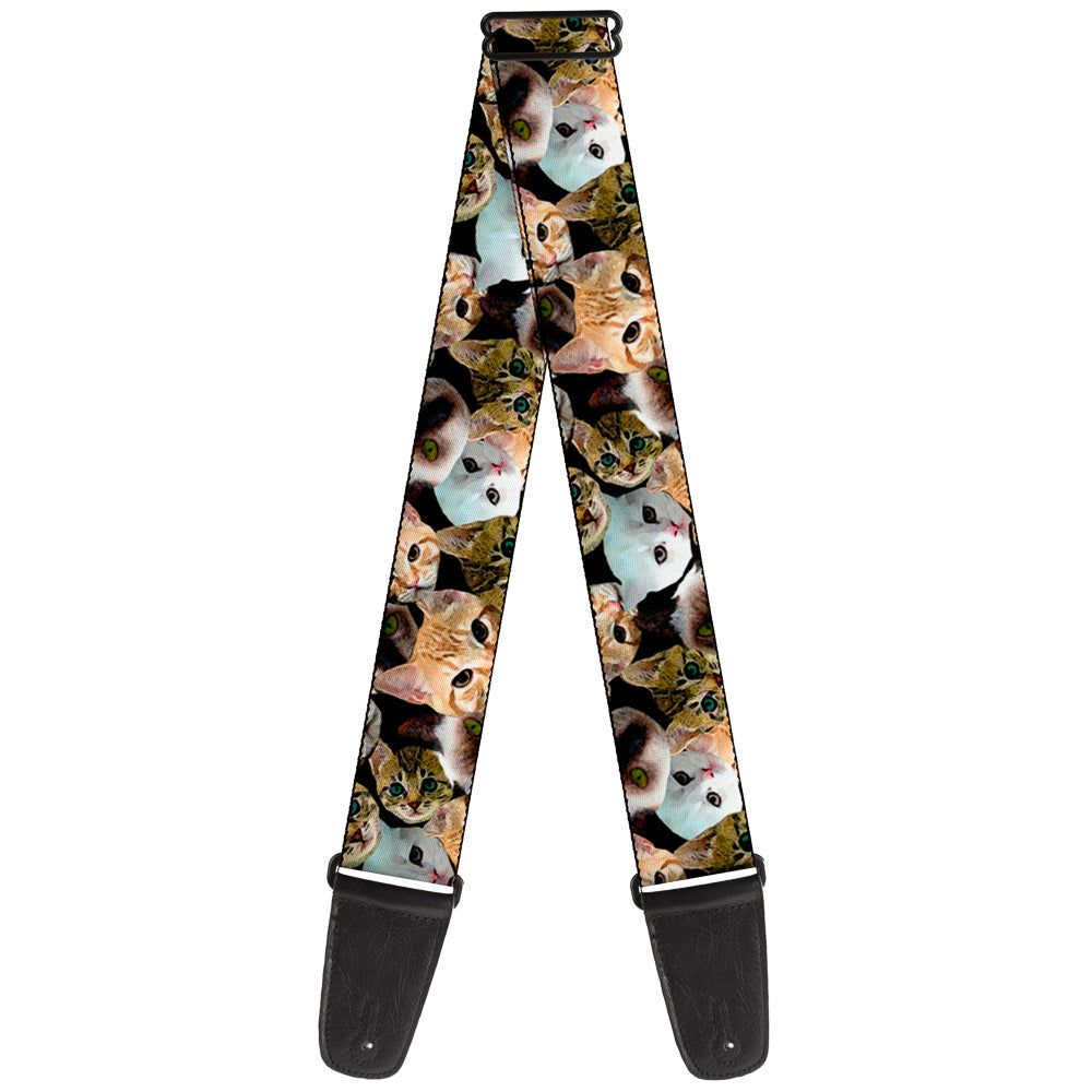 Guitar Strap - Kitten Faces Scattered Black Guitar Straps Buckle-Down   