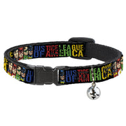 Cat Collar Breakaway - JUSTICE LEAGUE OF AMERICA w Superhero Blocks Black Multi Color Breakaway Cat Collars DC Comics   