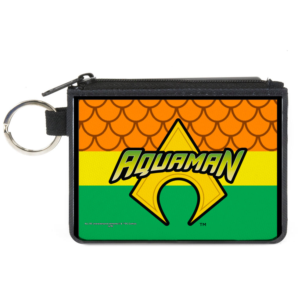 Canvas Zipper Wallet - MINI X-SMALL - AQUAMAN Logo3 Scales Stripe Orange Yellow Green Canvas Zipper Wallets DC Comics   