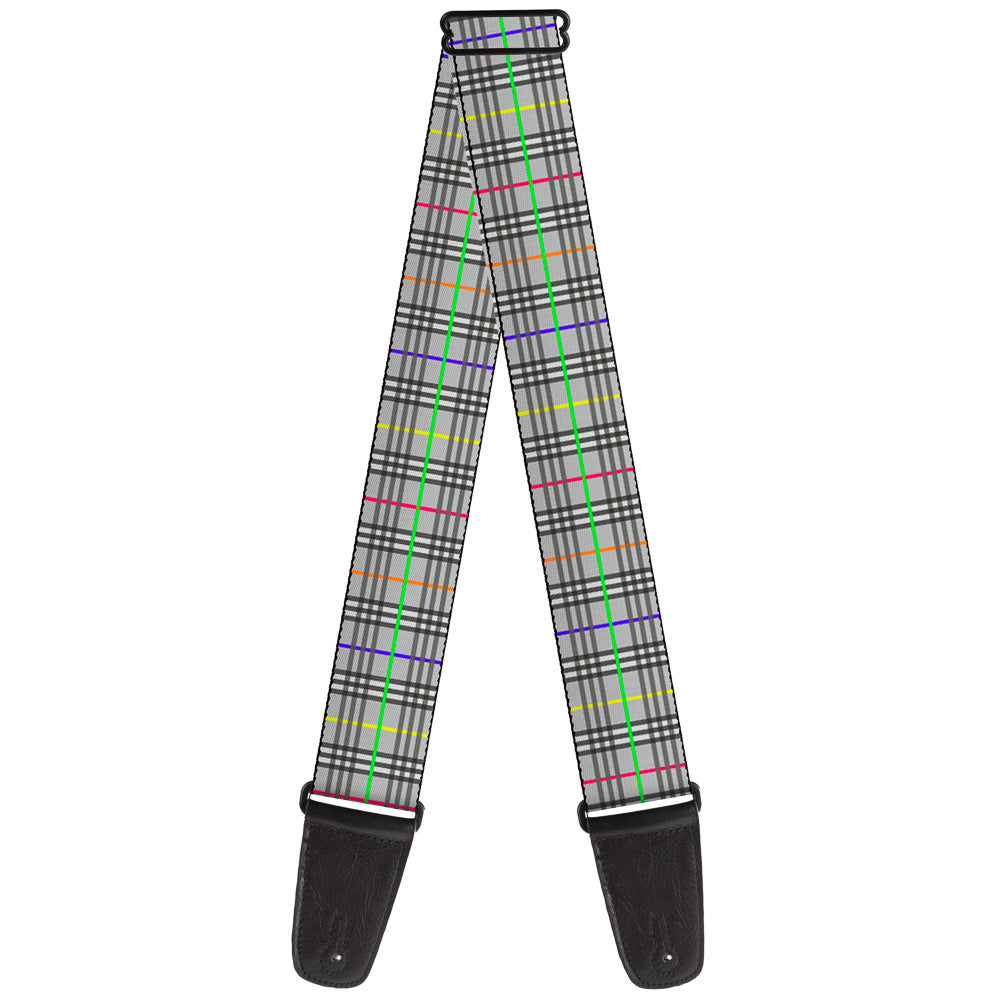 Guitar Strap - Plaid Gray Multi Neon Guitar Straps Buckle-Down   