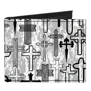 Canvas Bi-Fold Wallet - Crosses Assorted Distressed White Black Canvas Bi-Fold Wallets Buckle-Down   