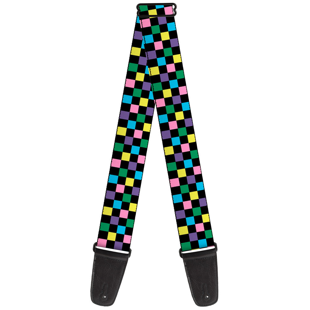 Guitar Strap - Checker Black Multi Pastel Guitar Straps Buckle-Down   
