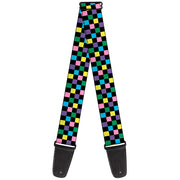 Guitar Strap - Checker Black Multi Pastel Guitar Straps Buckle-Down   