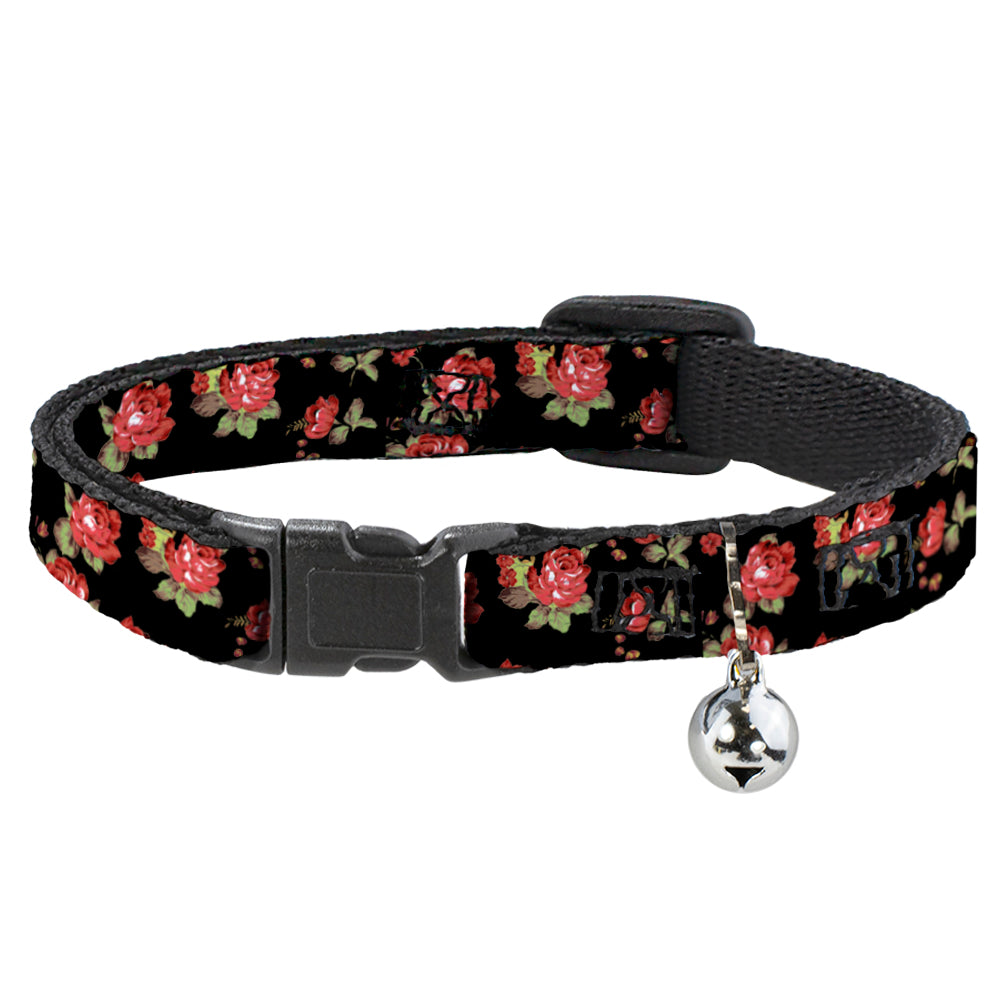 Cat Collar Breakaway - Red Roses Scattered Black Breakaway Cat Collars Buckle-Down   