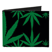 Canvas Bi-Fold Wallet - Marijuana Leaves Scattered Black Green Canvas Bi-Fold Wallets Buckle-Down   