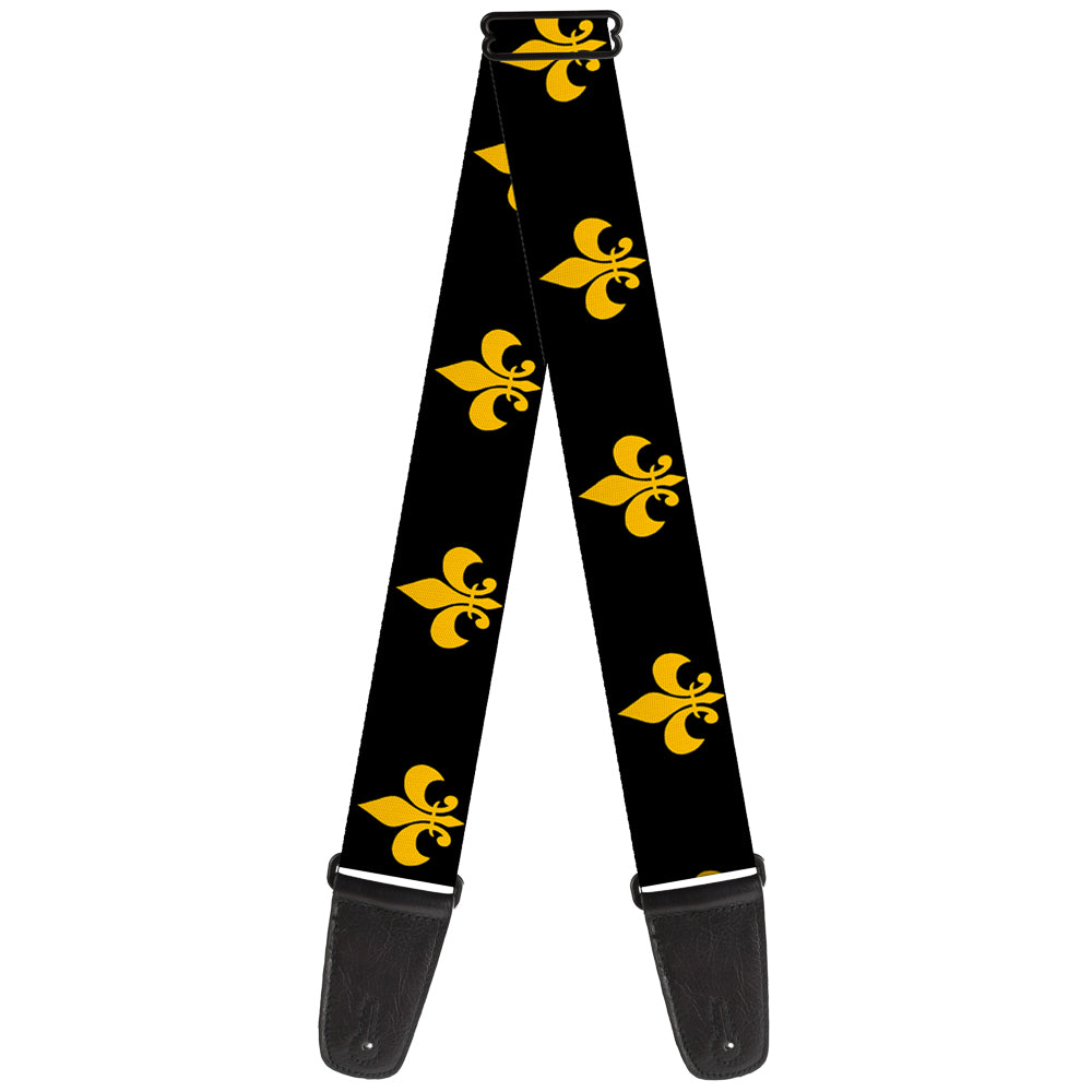 Guitar Strap - Fleur-de-Lis Black Yellow Guitar Straps Buckle-Down   