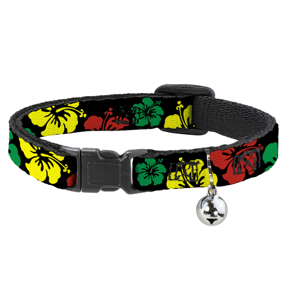Cat Collar Breakaway - Hibiscus C U Black Green Yellow Red Breakaway Cat Collars Buckle-Down   