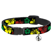 Cat Collar Breakaway - Hibiscus C U Black Green Yellow Red Breakaway Cat Collars Buckle-Down   