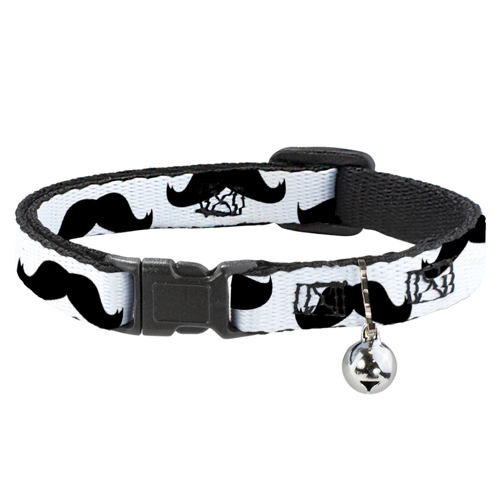 Cat Collar Breakaway - Mustaches White Black Breakaway Cat Collars Buckle-Down   