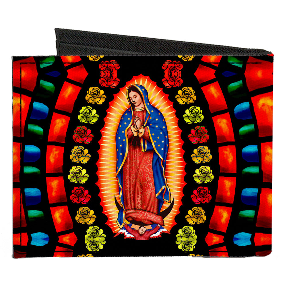 Canvas Bi-Fold Wallet - Virgen de Guadalupe Roses Black Multi Color Canvas Bi-Fold Wallets Buckle-Down   