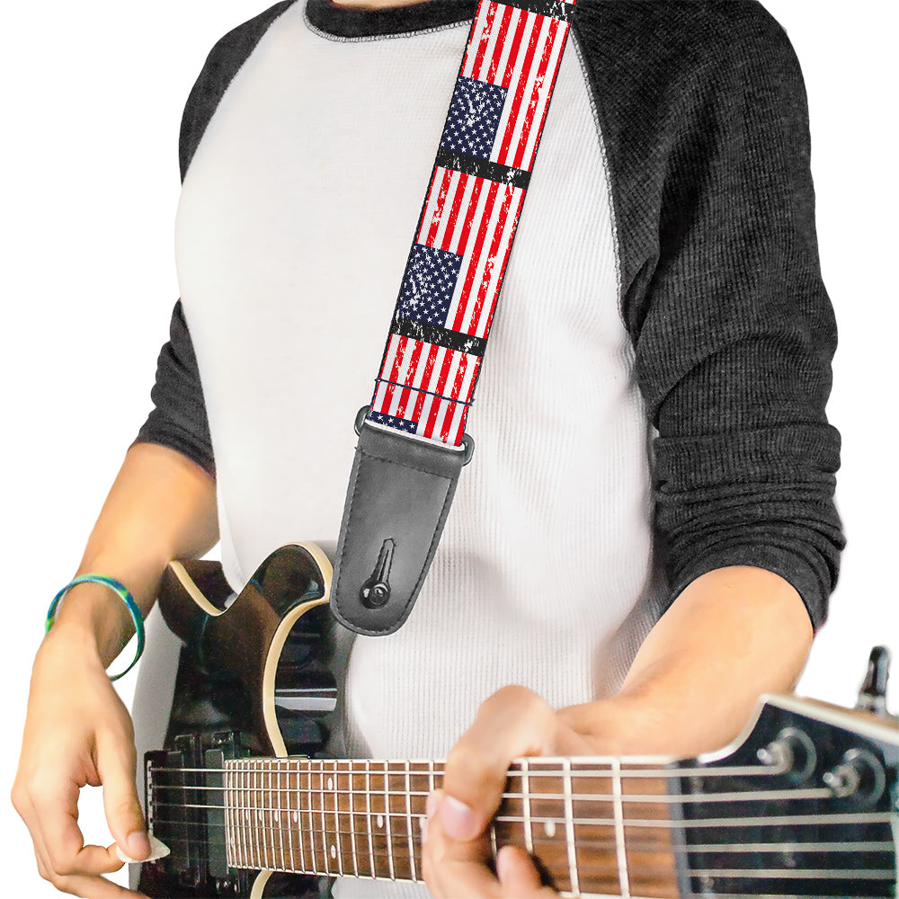 Guitar Strap - United States Flags Weathered Black Guitar Straps Buckle-Down   