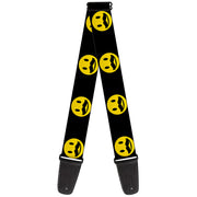 Guitar Strap - Mustache Happy Face2 Black Yellow Black Guitar Straps Buckle-Down   