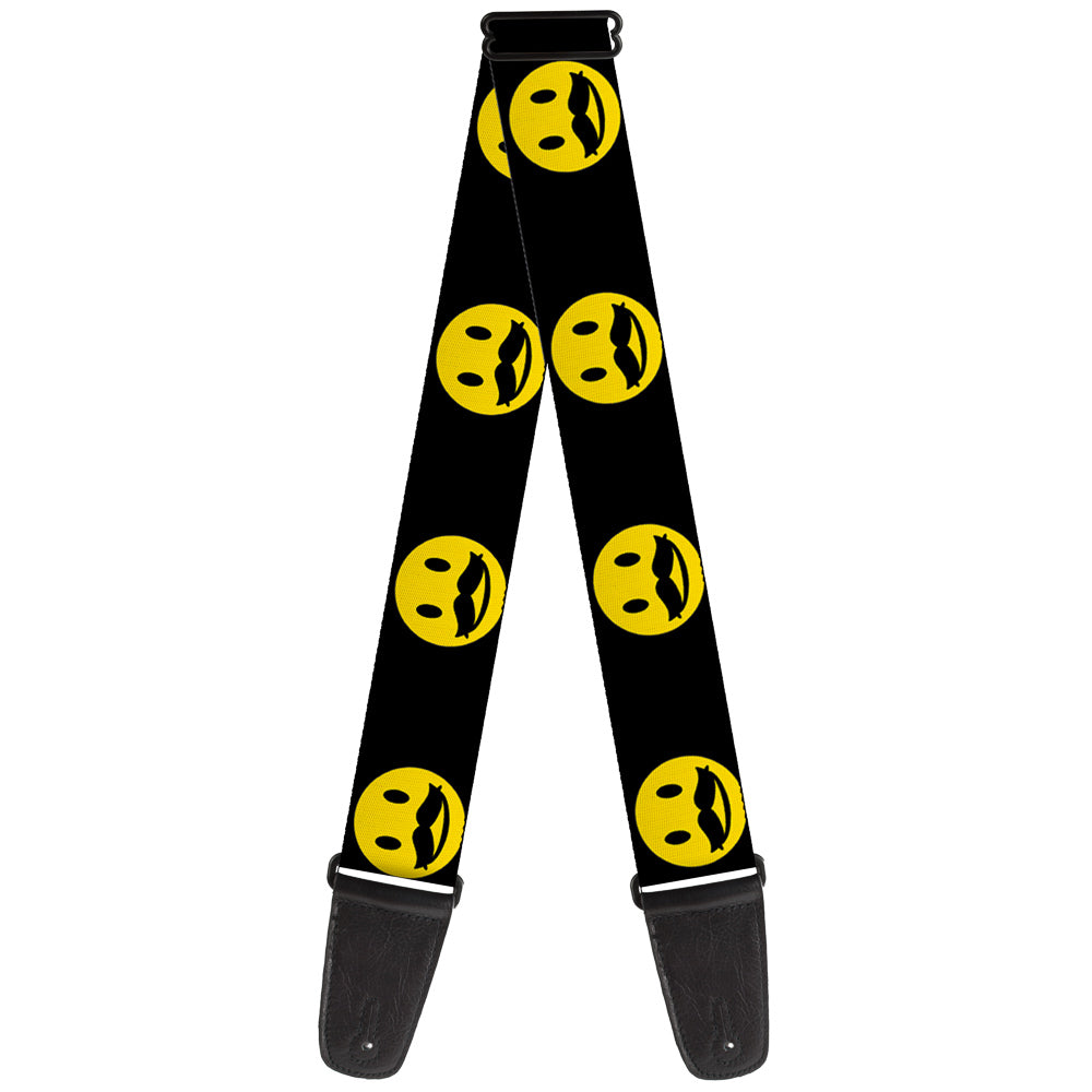 Guitar Strap - Mustache Happy Face2 Black Yellow Black Guitar Straps Buckle-Down   