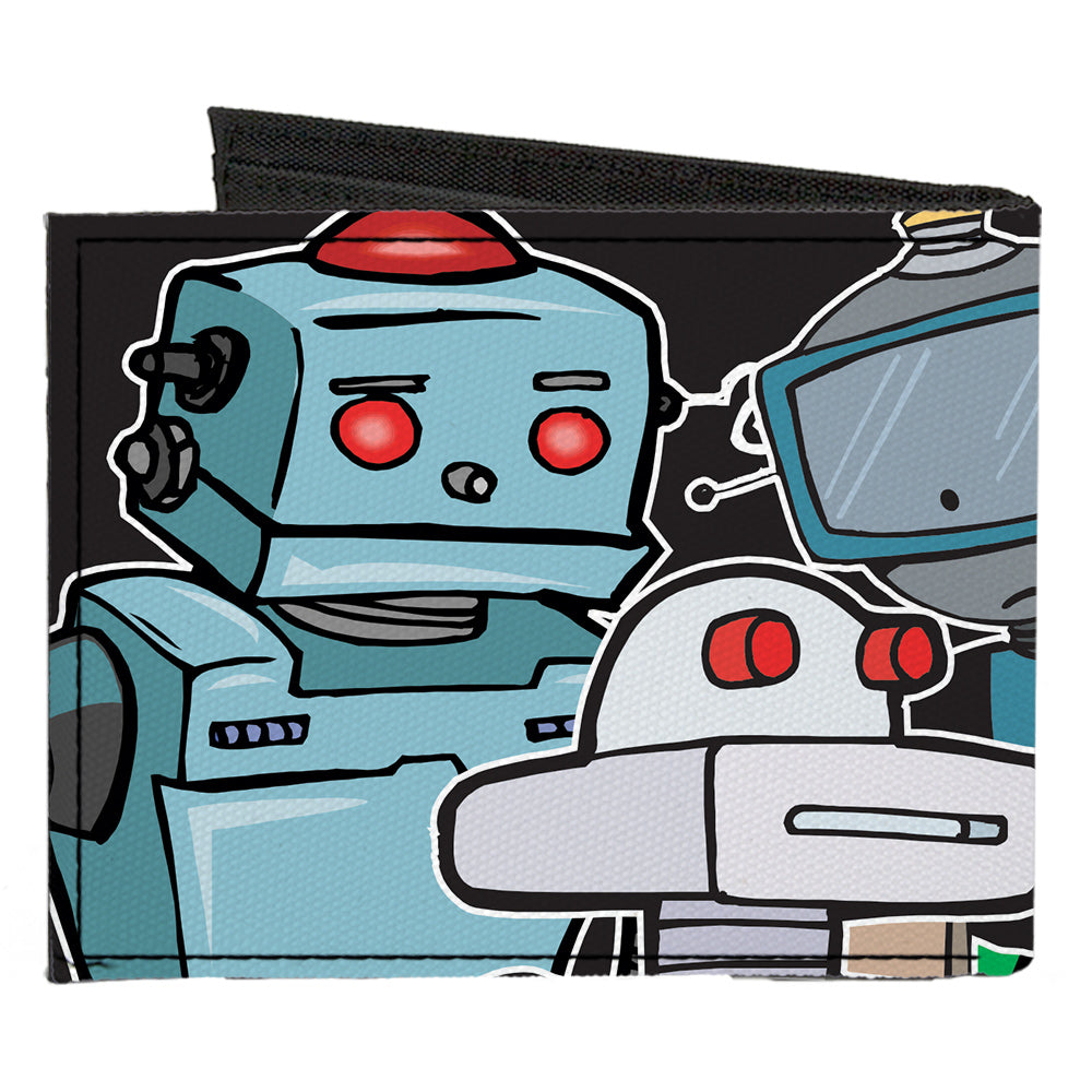 Canvas Bi-Fold Wallet - Robots CLOSE-UP Black Canvas Bi-Fold Wallets Buckle-Down   