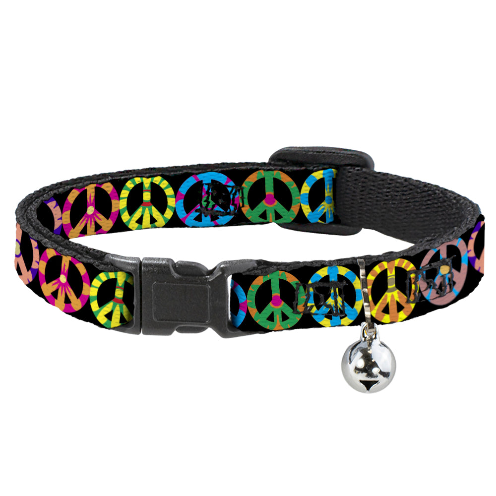 Cat Collar Breakaway - Peace Flowers Black Multi Color Breakaway Cat Collars Buckle-Down   