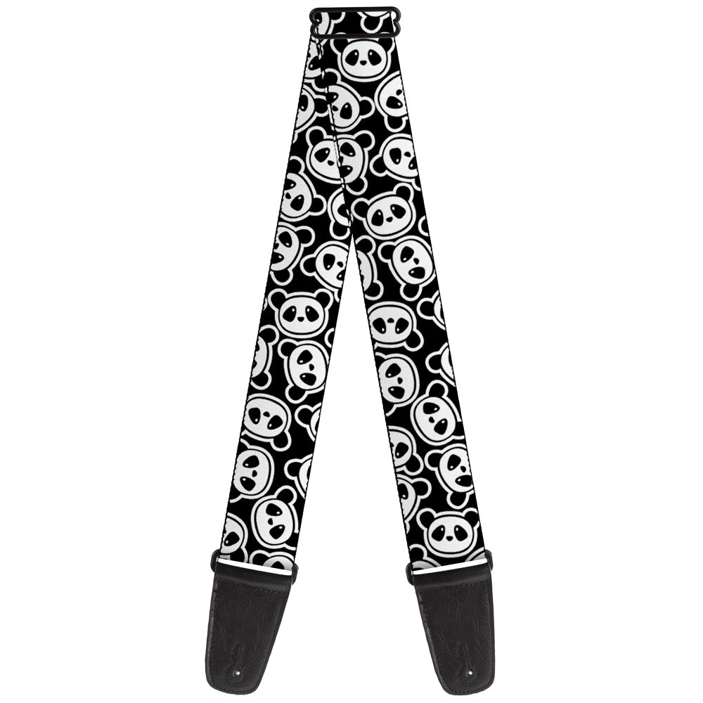 Guitar Strap - Scattered Panda Bear Cartoon2 Black White Guitar Straps Buckle-Down   