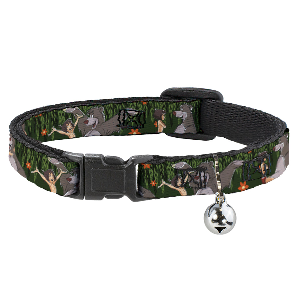 Cat Collar Breakaway - Mowgli & Baloo 3-Poses Leaves Flowers Greens Orange Breakaway Cat Collars Disney   