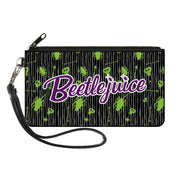 Canvas Zipper Wallet - LARGE - BEETLEJUICE Roach Skull Doodles Collage Black Gray Green Purple Canvas Zipper Wallets Beetlejuice Default Title