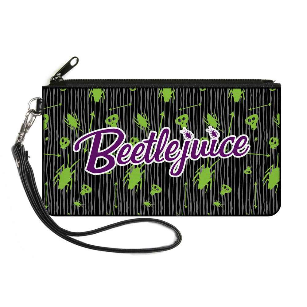 Canvas Zipper Wallet - LARGE - BEETLEJUICE Roach Skull Doodles Collage Black Gray Green Purple Canvas Zipper Wallets Beetlejuice Default Title