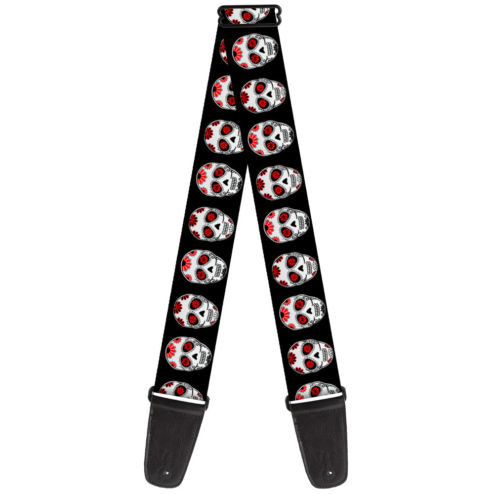 Guitar Strap - Sugar Skulls Black White Red Guitar Straps Buckle-Down   
