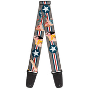 Guitar Strap - Pin Up Girl Poses Stars & Stripes Gray Blue White Red Guitar Straps Buckle-Down   