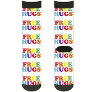 Sock Pair - Polyester - FREE HUGS White Multi Color - CREW Socks Buckle-Down   