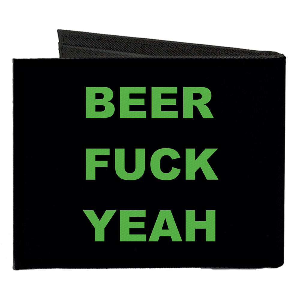 Canvas Bi-Fold Wallet - BEER FUCK YEAH Black Neon Green Canvas Bi-Fold Wallets Buckle-Down   