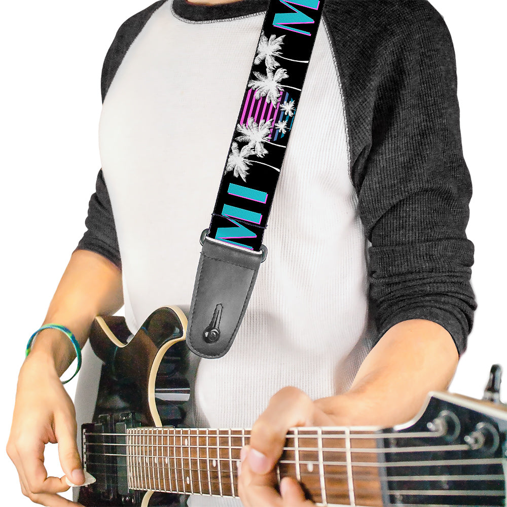 Guitar Strap - MIAMI Palm Trees Black White Pink Teal Guitar Straps Buckle-Down   