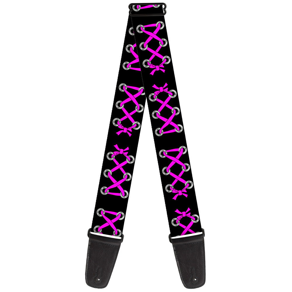 Guitar Strap - Corset Lace Up Black Fuchsia Guitar Straps Buckle-Down   