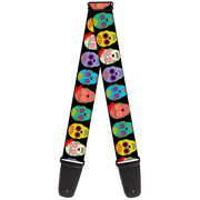 Guitar Strap - Painted Sugar Skulls Black Multi Color Guitar Straps Buckle-Down   