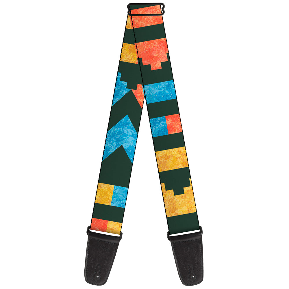 Guitar Strap - Geometric8 Charcoal Orange Gold Blue Guitar Straps Buckle-Down   