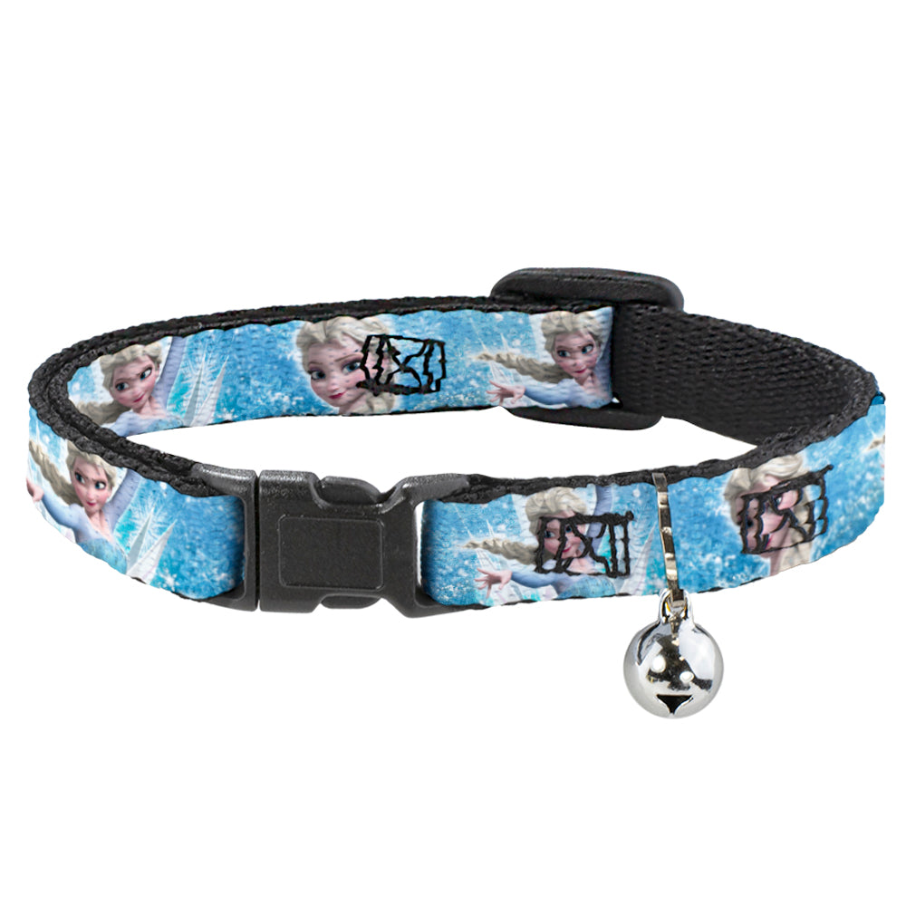 Cat Collar Breakaway - Frozen Elsa Face Action Pose Snowflakes Blues White Breakaway Cat Collars Disney   