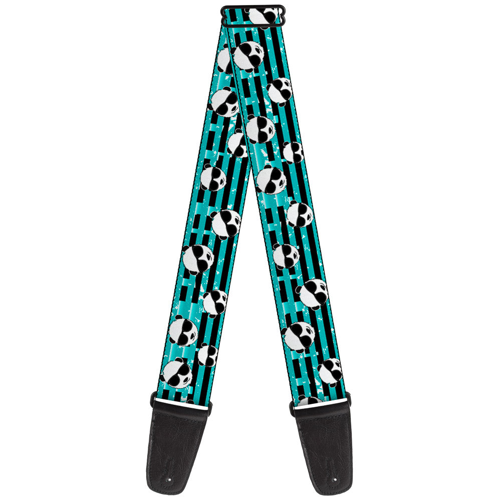 Guitar Strap - Multi Panda w Sunglasses Stripe Turquoise Black Guitar Straps Buckle-Down   