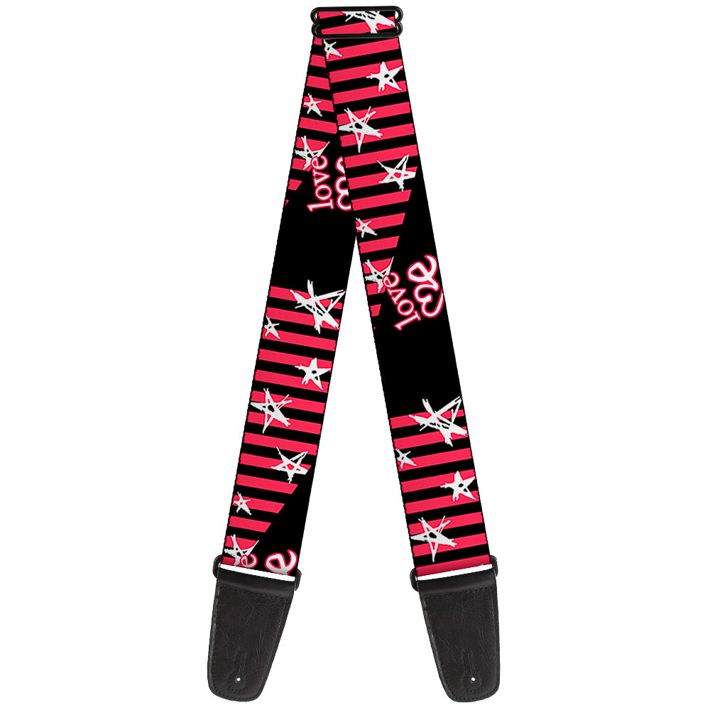 Guitar Strap - Love Me w Sketch Stars & Stripes Black Fuchsia White Guitar Straps Buckle-Down   