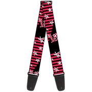 Guitar Strap - Love Me w Sketch Stars & Stripes Black Fuchsia White Guitar Straps Buckle-Down   