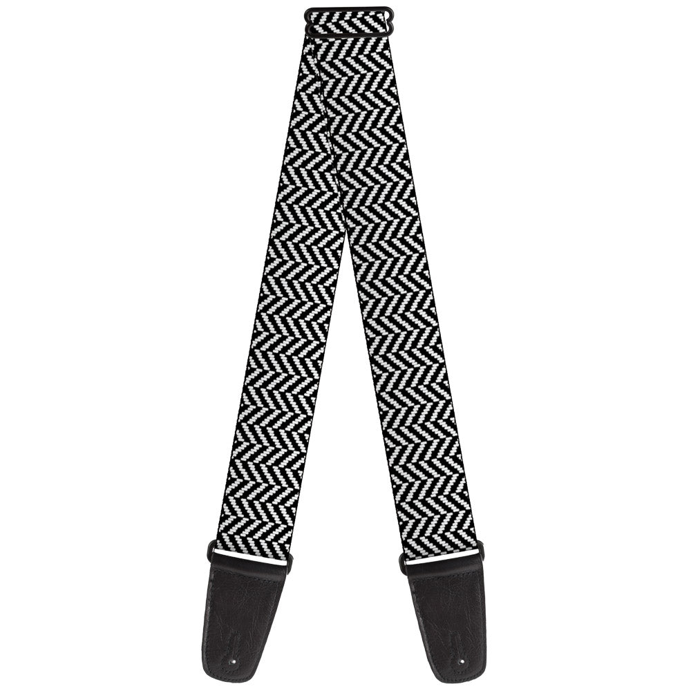 Guitar Strap - Herringbone Jagged Black White Guitar Straps Buckle-Down   
