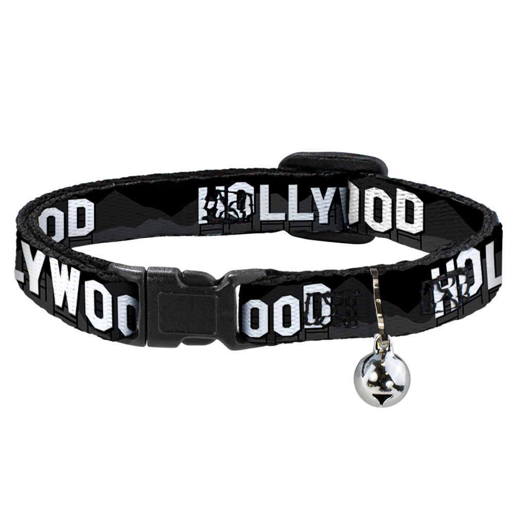 Cat Collar Breakaway - HOLLYWOOD Sign Skyline Black Grays White Breakaway Cat Collars Buckle-Down   