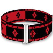 Cinch Waist Belt - Harley Quinn Diamonds Stripe Split Red Black Black Red Womens Cinch Waist Belts DC Comics   
