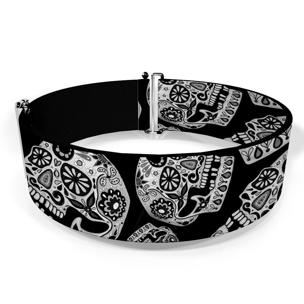 Cinch Waist Belt - The Dust of Living II Sugar Skulls Black White Womens Cinch Waist Belts Thaneeya McArdle   