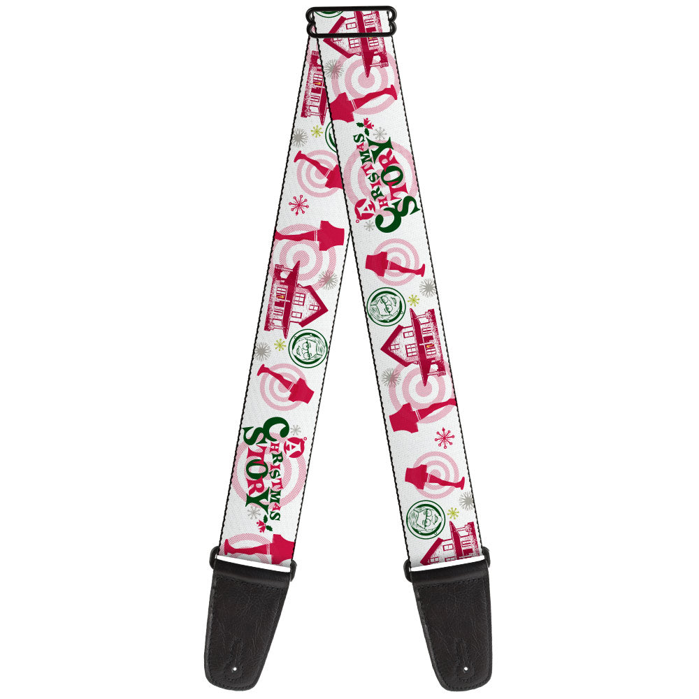 Guitar Strap - A Christmas Story Icons Collage White Reds Greens Guitar Straps A Christmas Story