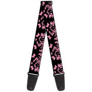 Guitar Strap - Butterfly Garden Black Pink Guitar Straps Buckle-Down   