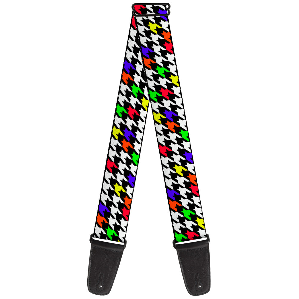 Guitar Strap - Houndstooth Black White Multi Neon Guitar Straps Buckle-Down   