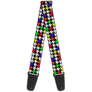 Guitar Strap - Houndstooth Black White Multi Neon Guitar Straps Buckle-Down   