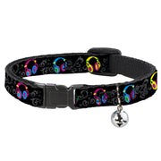 Cat Collar Breakaway - Headphones Curls Black Gray Neon Breakaway Cat Collars Buckle-Down   