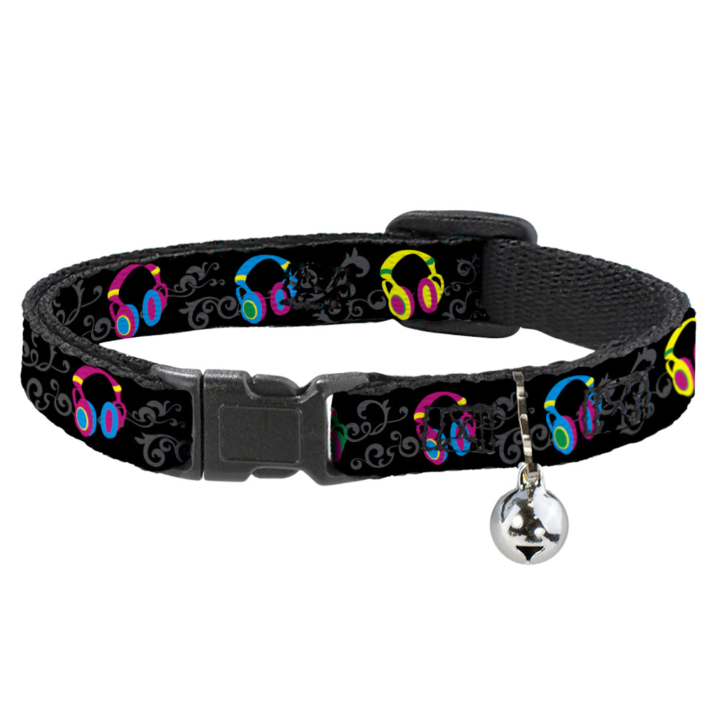 Cat Collar Breakaway - Headphones Curls Black Gray Neon Breakaway Cat Collars Buckle-Down   