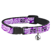 Cat Collar Breakaway - Bandana Skulls Purple White Breakaway Cat Collars Buckle-Down   