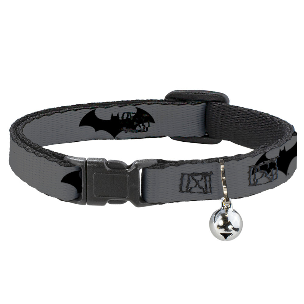 Cat Collar Breakaway - Retro Bat Logo Gray Black Breakaway Cat Collars DC Comics   