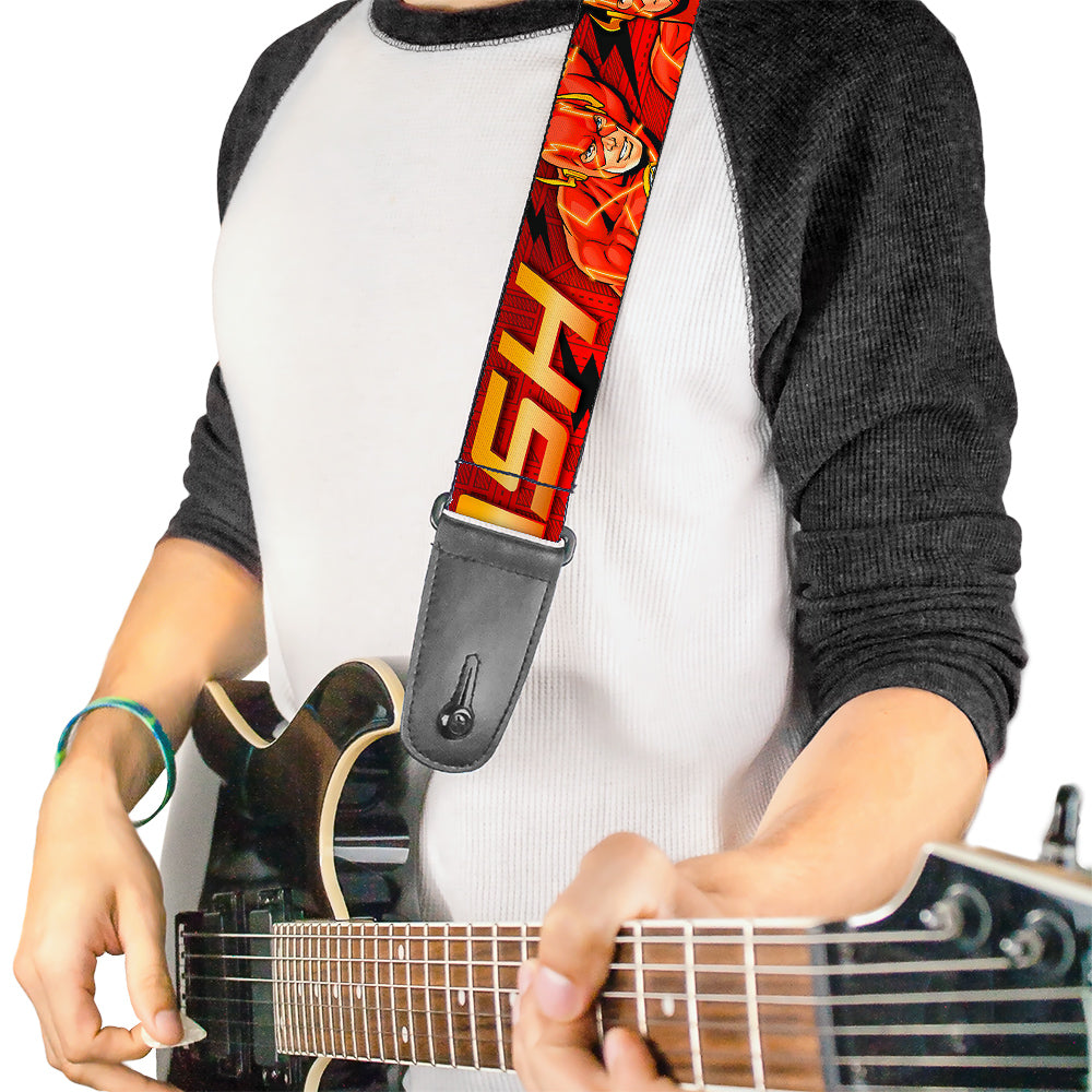 Guitar Strap - THE FLASH Logo Poses Black Red Gold Guitar Straps DC Comics   