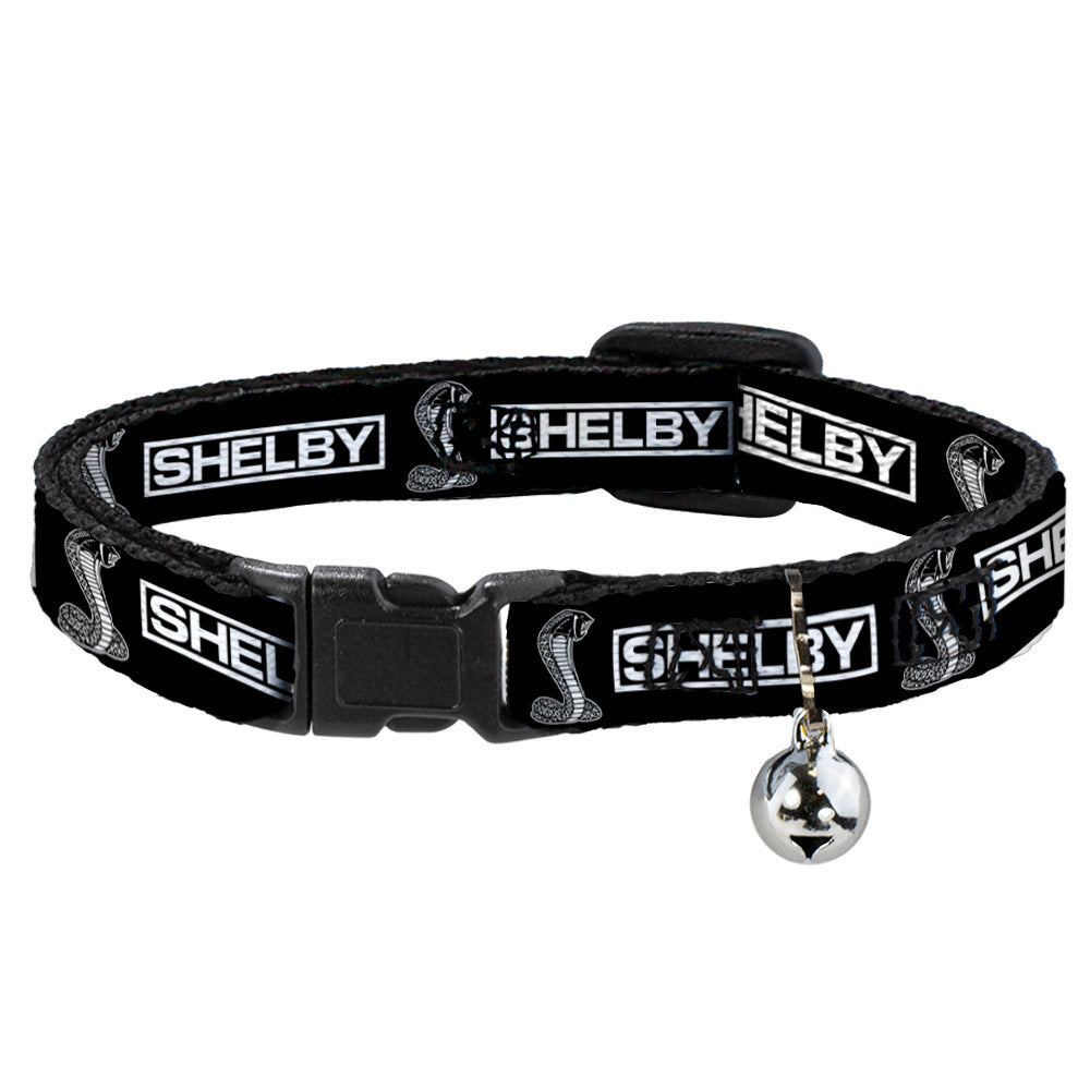 Cat Collar Breakaway with Bell - SHELBY Box Logo and Super Snake Cobra Black White - NARROW Fits 8.5-12" Breakaway Cat Collars Shelby