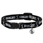 Cat Collar Breakaway with Bell - SHELBY Box Logo and Super Snake Cobra Black White - NARROW Fits 8.5-12" Breakaway Cat Collars Shelby